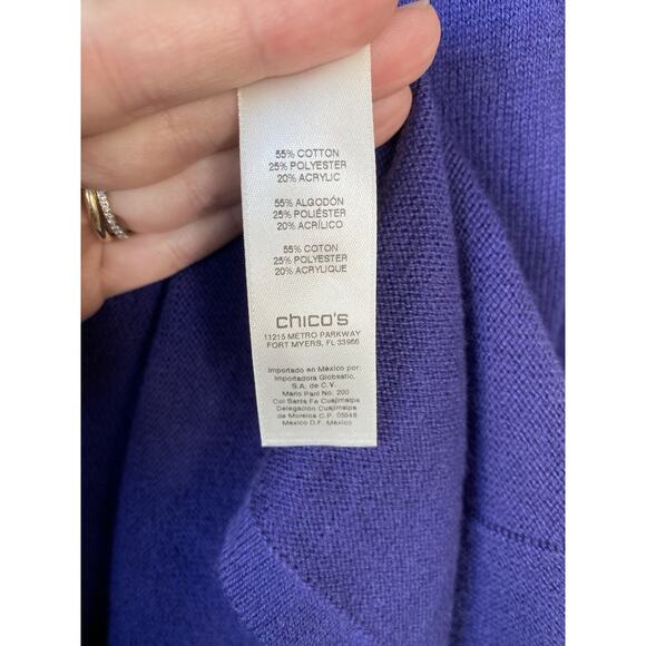 Chicos Longline Cardigan Size 3 (XL) Purple Knit Beaded Sleeves Duster Pockets - Picture 8 of 11